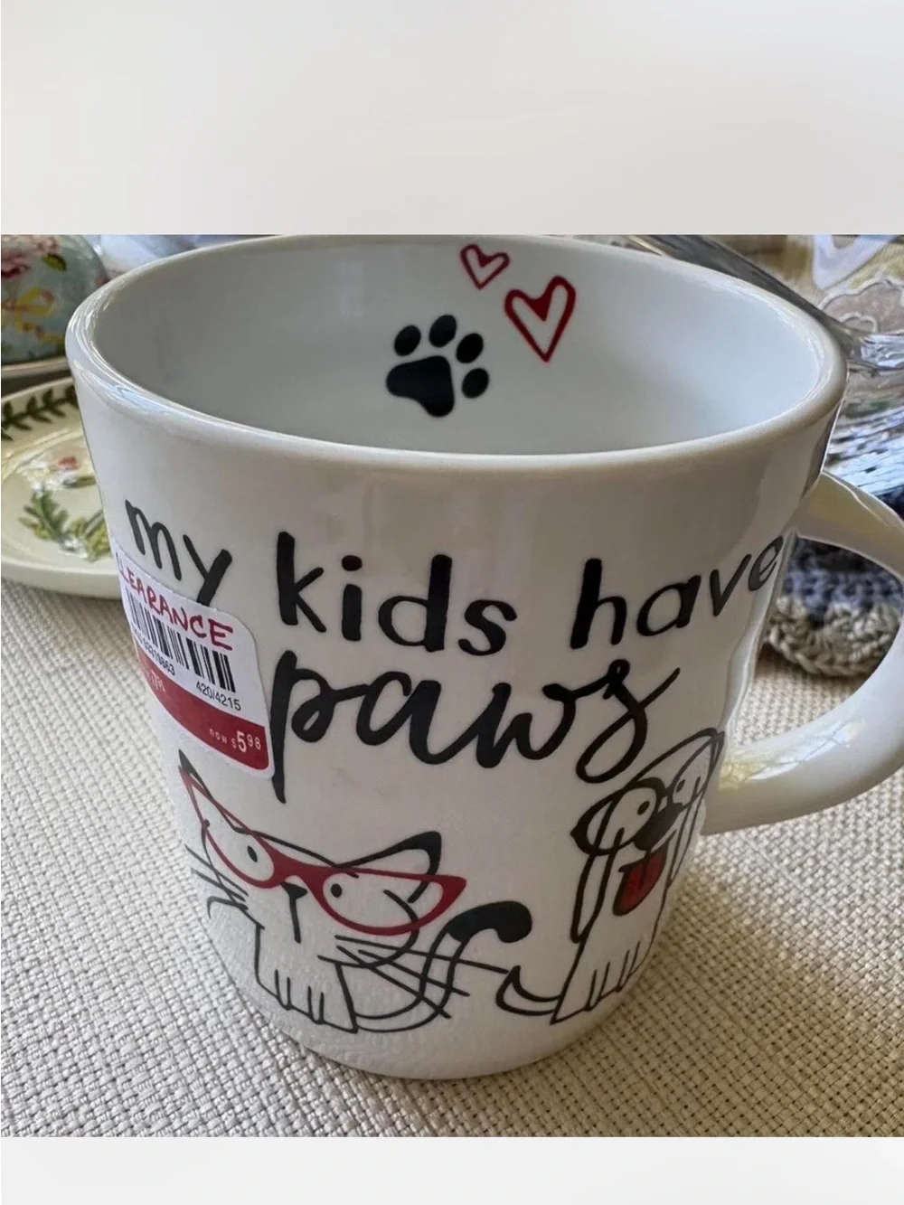 Pier 1 Ceramic Pet Mug with Cat & Dog Artwork - White, Black, Red